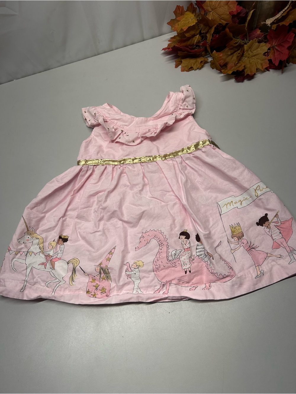 Girls' Pink Fantasy Parade Dress with Gold Trim